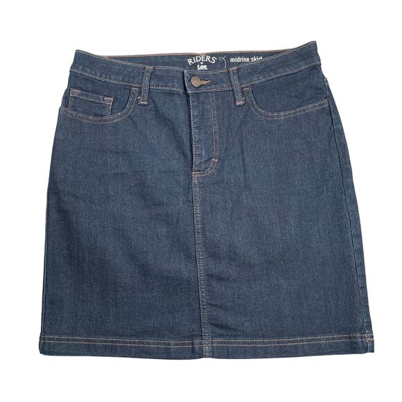 Riders by Lee Skirt 8 Dark Wash Denim Mid-rise 5-Pocket Attached Shorts Skort - Picture 1 of 9